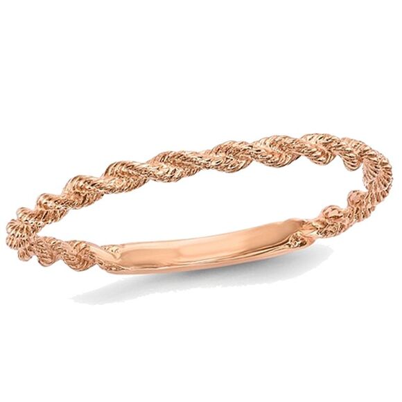 Ladies 14K Rose Pink Gold Polished Twisted Rope Ring Band (1.6mm)